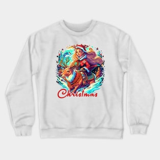 "Christmas" girl riding deer Crewneck Sweatshirt